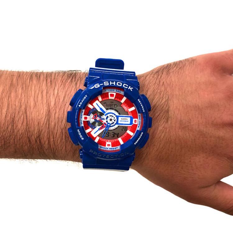 Casio G-Shock Marvel Limited Edition Captain America Geschenkset Dual Display Serie 200M Wasserdicht Quarzwerk Harzarmband GA-110CAPTAIN-2PR