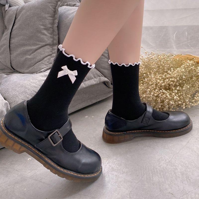 

Women s Bow Ankle Socks Cotton Japanese JK Lace Socks for School Girls with Loafers (Spring/Autumn/Summer) One size чорний