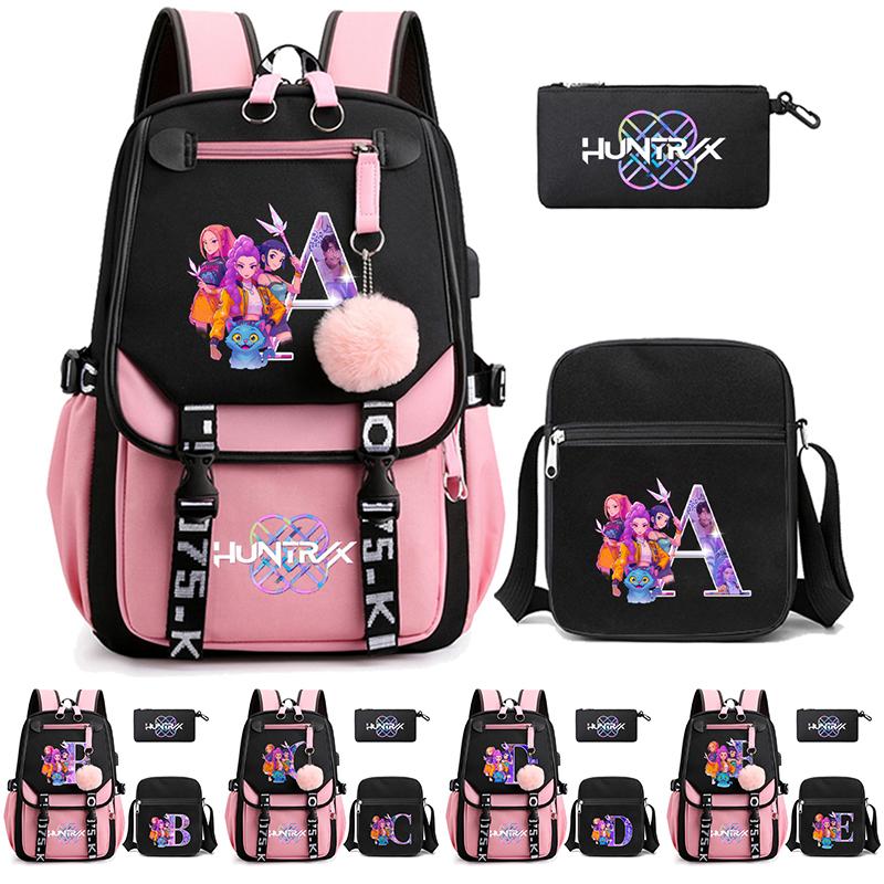 3 ks/sada Roztomilý kreslený batoh s potiskem 26 anglických písmen s taškou přes rameno pro dospívající studentku, studenta, školní taška, velkokapacitní cestovní taška, dárek pro dítě