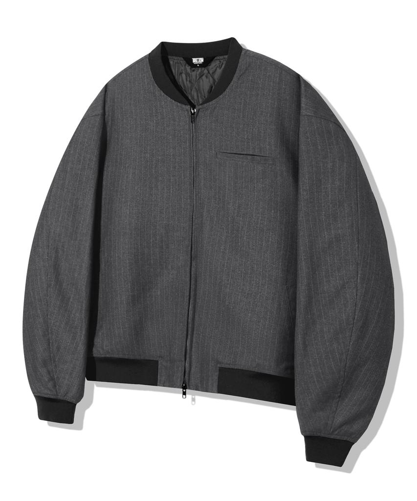 Trillion Pin Stripe Officer Crop Bomber Jacket_Gray