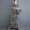 Summer New Literary and Retro V-neck Short Sleeves, Women's Large Size Casual Vacation Loose Cotton and Linen Dress Women