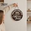 Rustic Home Wall Decor Wooden Coffee Bar Signs, Themed Hanging Sign, Cup Cafe Accessories Shape & Round Wood Plaque for Farmhouse Kitchen Corner