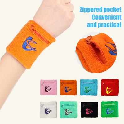 1 Pair Fitness Wristband Zipper Pocket Storage Wristband Cotton Sweat-Absorbent Sports Wristband Small Pocket Fitness Wristband