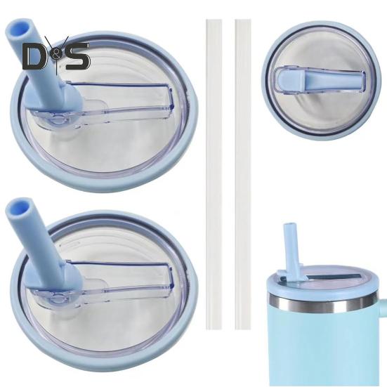 2 Pcs 40 Oz Tumbler Straw Lid with 2 Straws Leak-proof Reusable Replacement Lids Odor-free Dustproof Straw Lid for Stanley Tumbler