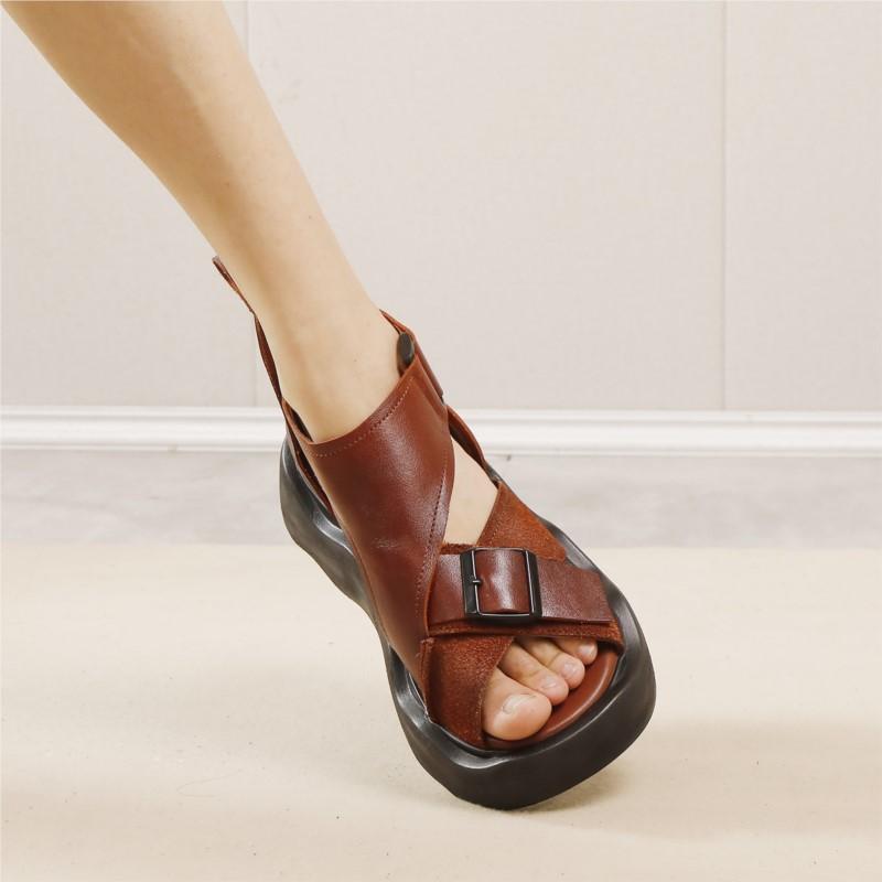 Fashion GKTINOO Peep Toe Sandals 2025 Summer New Genuine Leather Thick Soled Lightweight Retro Women's Platform Shoes
