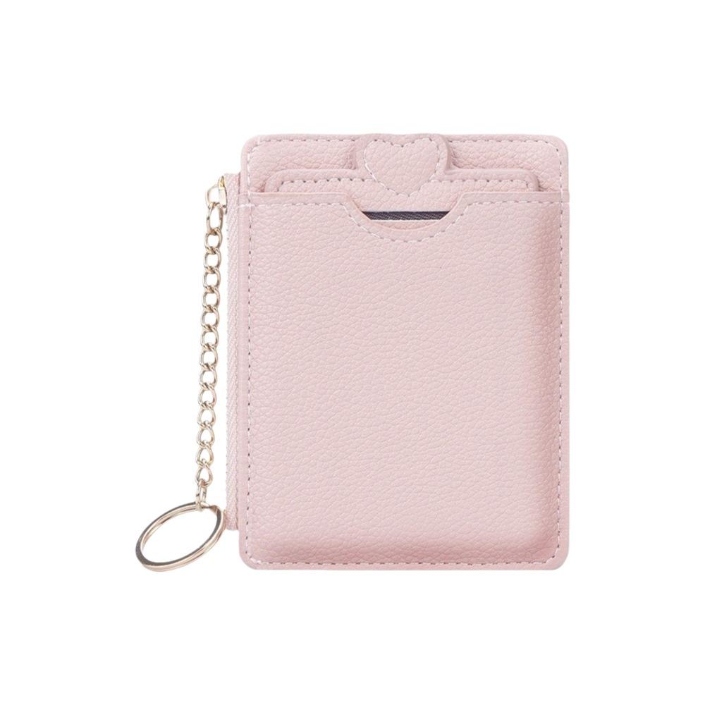 Portable Love Heart Woman Wallet Zipper Multi-card Slot Short Card Bag Multi-functional PU Leather Cartoon Card Holder Travel розовый