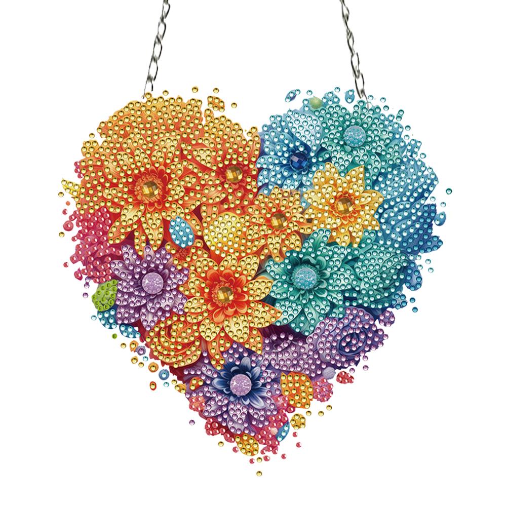 Crystal Hanging Home Wall Decor Heart Flower Acrylic Diamond Painting Hanging Pendant Round Single-Sided for Home Wall Decor