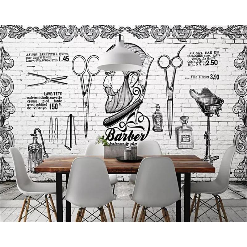 Retro Trend Wallpaper Barber Shop Background Wall Decoration Mural 3d Wallpaper