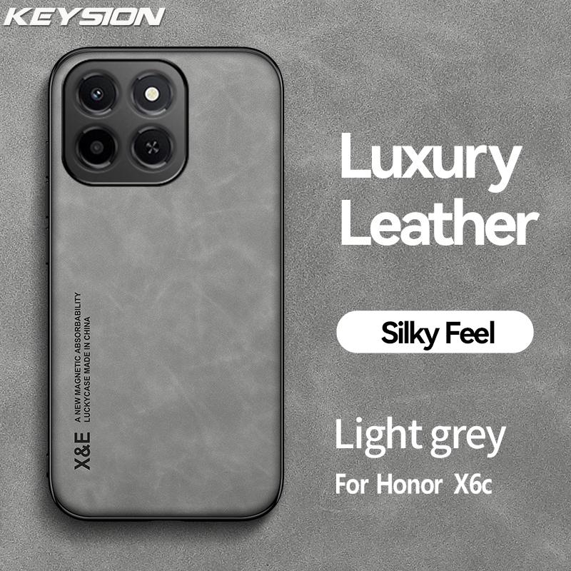 KEYSION Luxury Retro PU Leather Phone Case for HONOR X6c Soft Silicone+PC Shockproof Phone Back Cover for Huawei Honor X6C