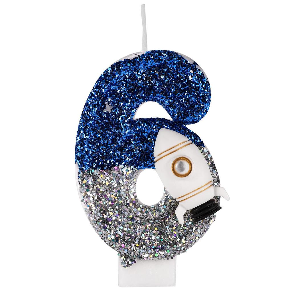 Spaceship Astronaut 0-9 Universe Sparkler Candle for Birthday Cake Boy, Topper for Party Decorations Anniversary Celebrations