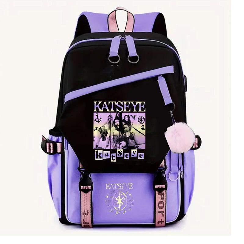 Katseye K-Pop Girl Group Print Backpack Color Block Large Capacity School Bag 60627