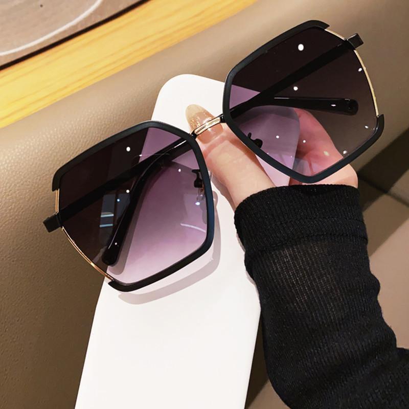 New Oversized Square Metal Half Frame Shades Sunglasses Women Vintage Gradient UV Resistant Sunglasses  Para Hombre