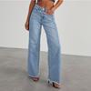 Neue Damen Vintage Gewaschene Gerade Bein Jeans, Lockere Passform Breite Beine Bodenlange Denim Hosen für Lässige Streetwear