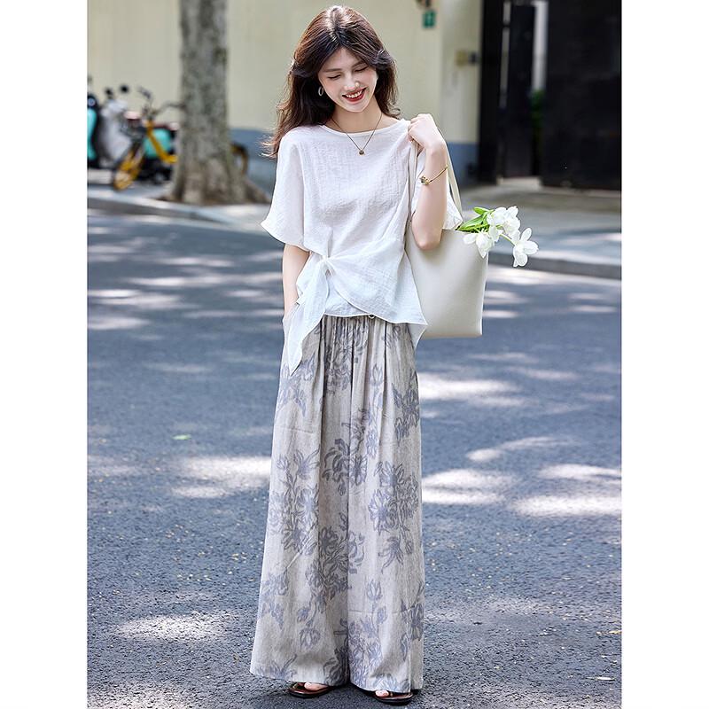 Summer Casual Irregular T-Shirt and High-Waisted Wide Leg Pant Set