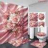 4Pcs Shower Curtain Set with Non-Slip Bath Mat, Toilet Lid Cover, Contour Rug & 12 Hooks, Bathroom Decor