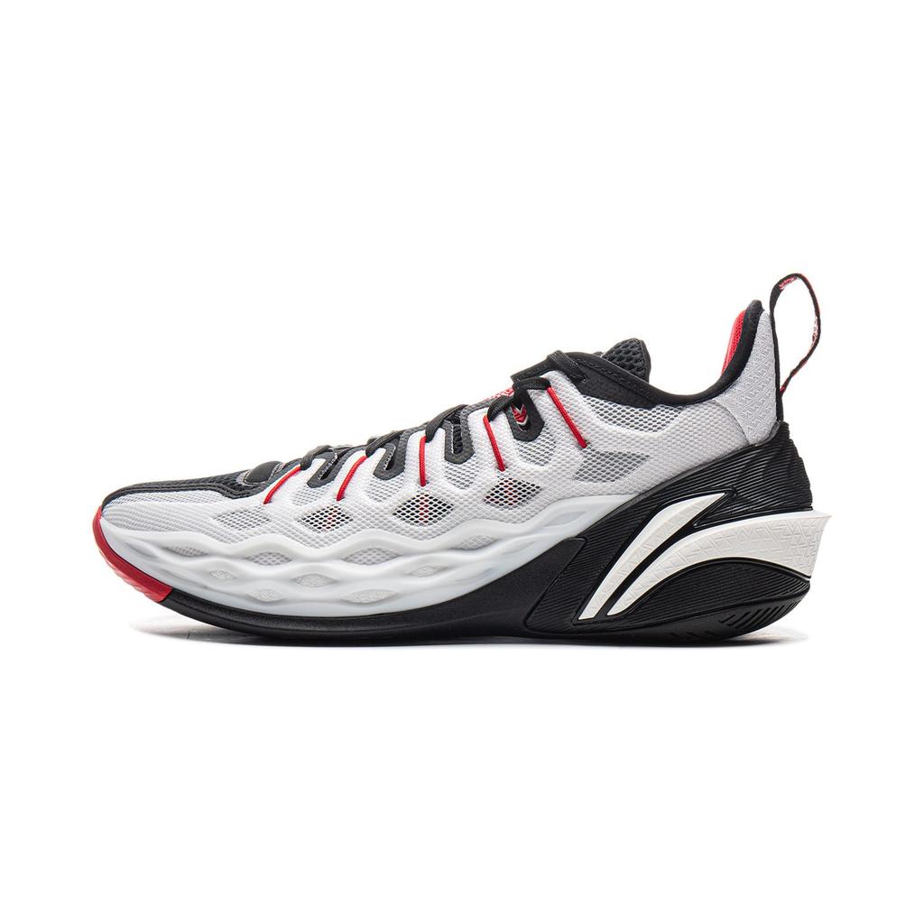 Li Ning Buckets Cushioning Slip Resistant Breathable Low Top Basketball Shoes Men's Black White ABAV051-3