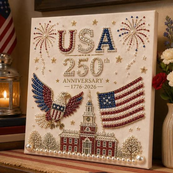 250th Anniversary Pearl Painting Kit, USA Anniversary DIY Pearl Art Set, Patriotic Bead Painting Craft Kit for Beginners Adults
