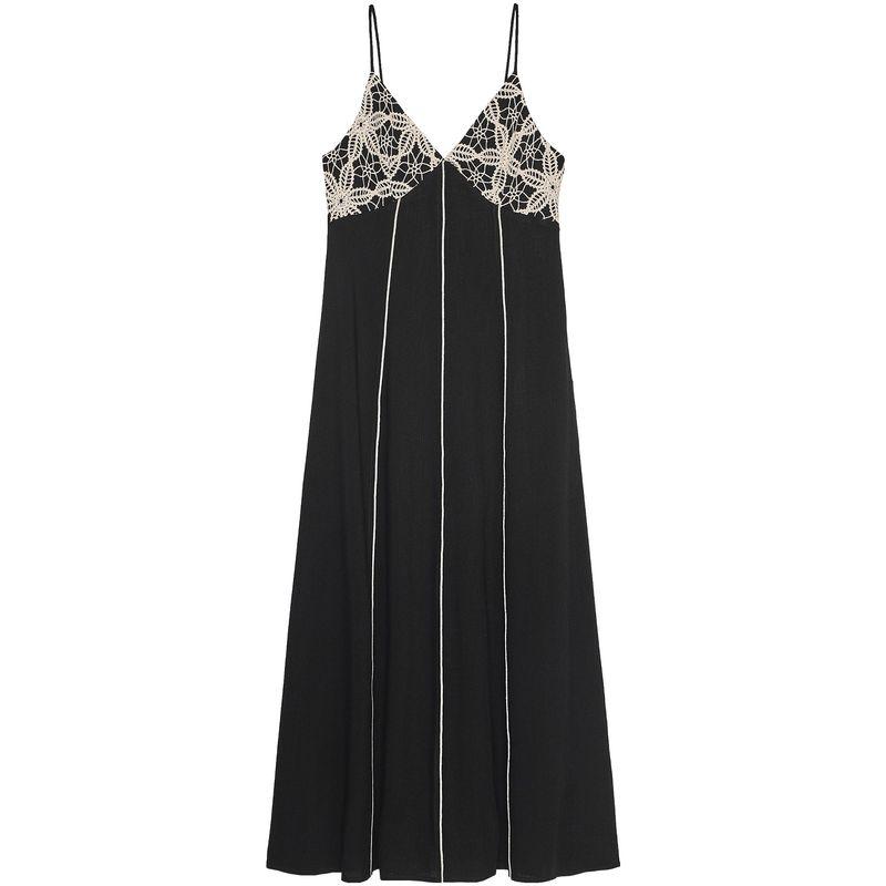 Zaprha 2025 New Arrival Pure Desire Sexy Embroidery V-neck Strap Midi Skirt Dress Waist-Tight Slim Looking 3897112
