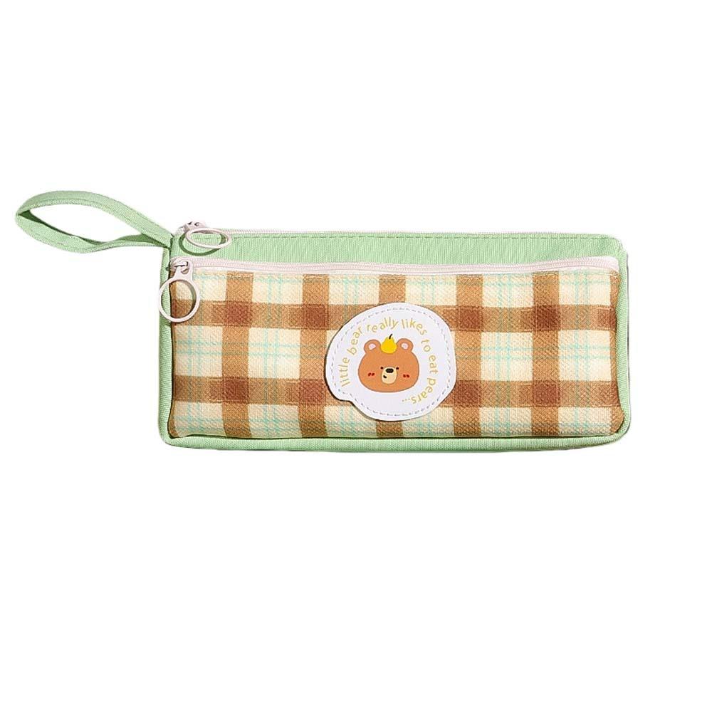 Grid Pattern Retro Grid Stationery Bag Cute Animal Pencil Pouch Vintage Plaid Pen Bag  Student