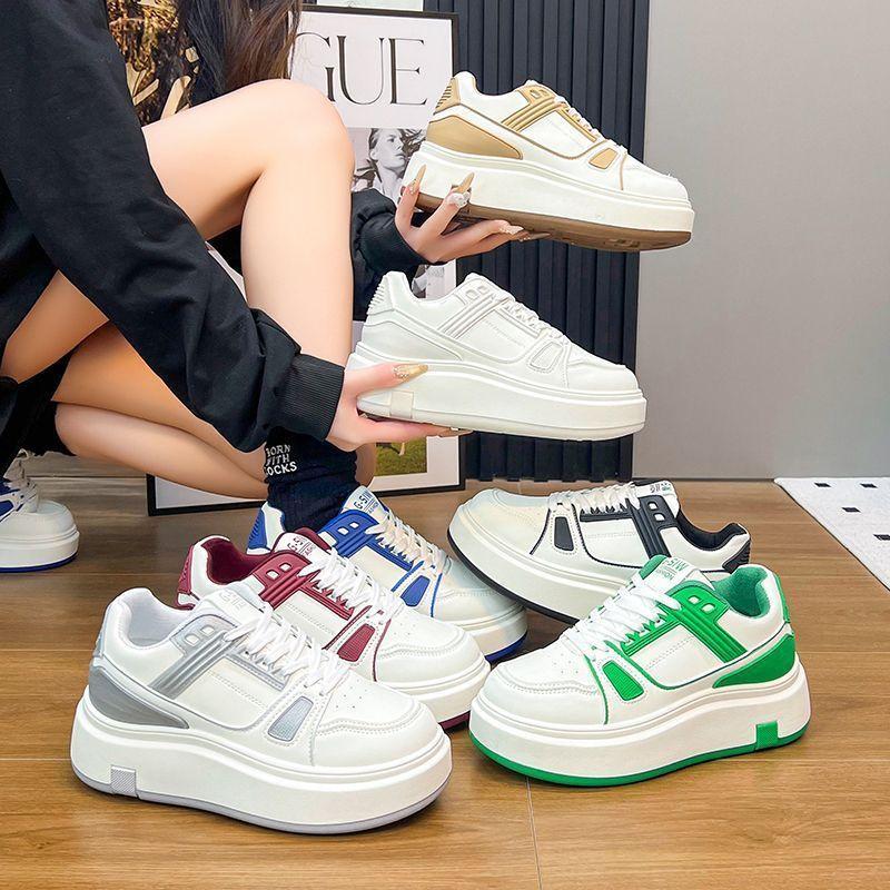 2025 Summer New Thin Board Shoes Platform Heightening Women's Shoes High Heels Sports and Leisure Shoes Women's Little White Shoes Platform