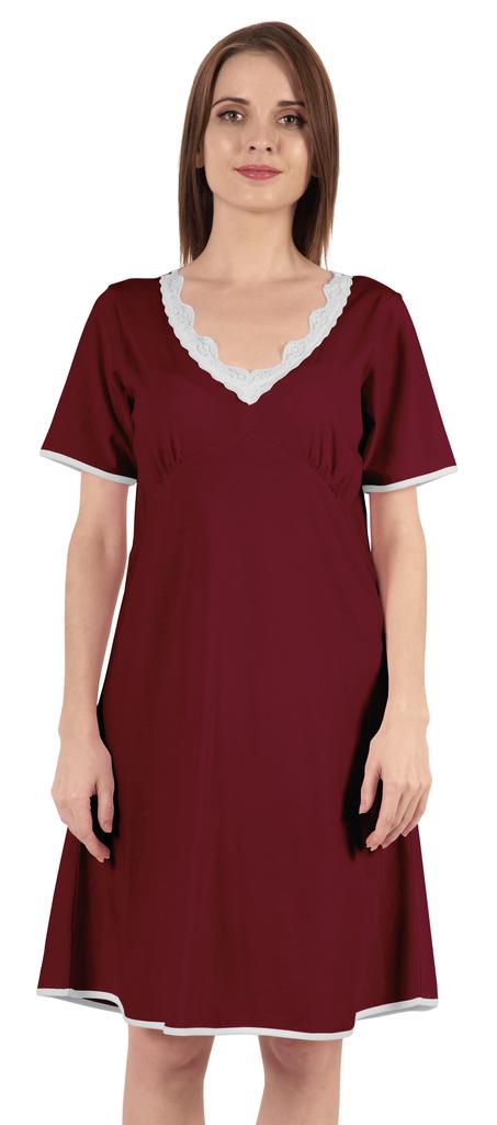 Inkmeso Solid Nightgown Dress For Women Nightwear Lace Short Sleeve Loungewear