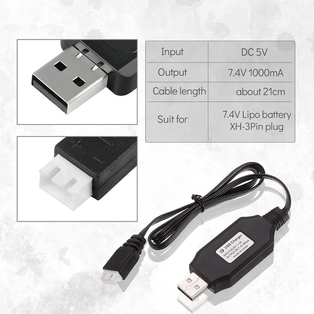 2Pcs USB Charging Cable 7.4V for Drone – Compatible with SYMA X8C X8G Hubsan H501S – For Lipo Batteries, Black