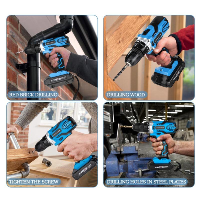 21V Rechargeable Lithium Battery Impact Drill Handheld Portable Electric Screwdriver Electric Drill Set