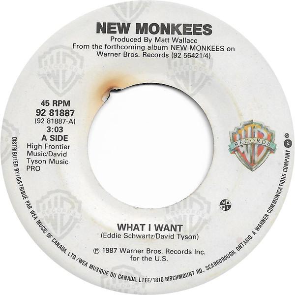 

7-дюймовая пластинка NEW MONKEES What I Want 9281887 Warner Bros. Re 1987 Канада Рок Б/У