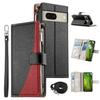 For Google Pixel 8 Case Zipper Wallet Color Splicing Leather Flip Phone Cover with Straps