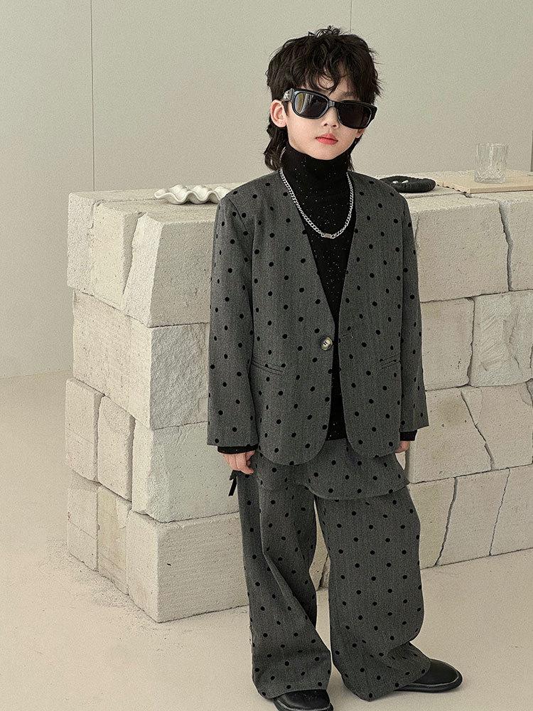 Chlapecká retro puntíkovaná souprava - Podzim 2025 Streetový styl Formální oblečení na narozeniny