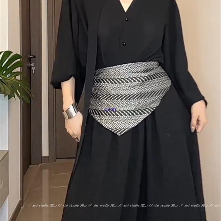 Elegant Black Striped Silk Tie Waist Triangle Scarf Belt - 2025 Collection