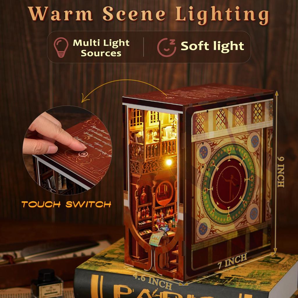 MiniCity DIY Buchnische Puppenhaus 3D Miniaturhaus BuchNische Holz Handwerk Buchstütze Dekoration mit Perfektem Geschenk für Teenager und Erwachsene Zwanziger Bausatz, Bausatz,
