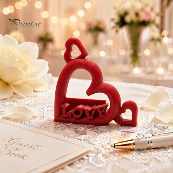 Love Letter Sculpture Decor Heart Photo Stand with Embossed LOVE Letters, 3D Printed Vertical Slot Romantic Wedding Table Ornament Picture Holder,
