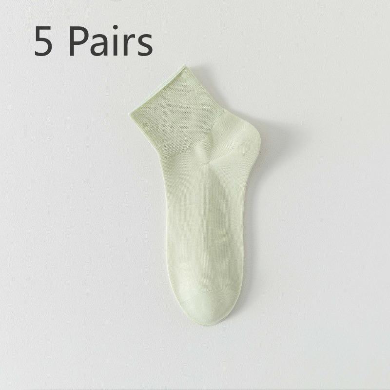 5 Pairs of Women's Spring and Summer Thin Pure Cotton Deodorant Sweat Absorption Sports All Match Mid Tube Socks