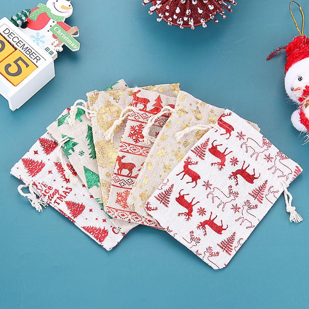 Decor Sack Snowman Elk Food Storage Merry Christmas Jute Gift Bags Candy Organizer Drawstring Pouch