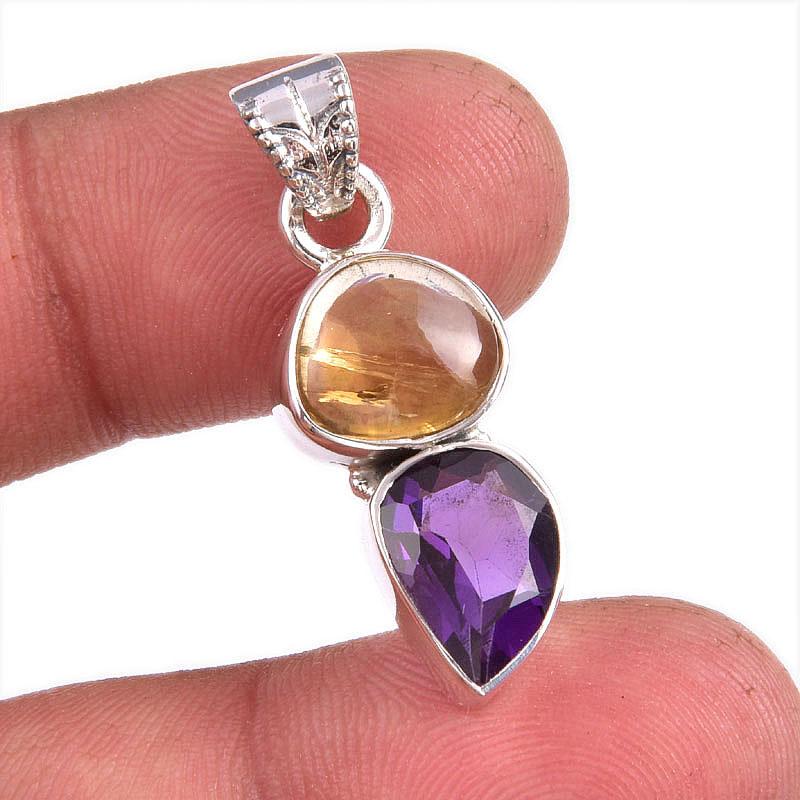 

Natural Ametrine Gemstone Handmade 925 Solid Sterling Silver Pendant 1.5 g3S46