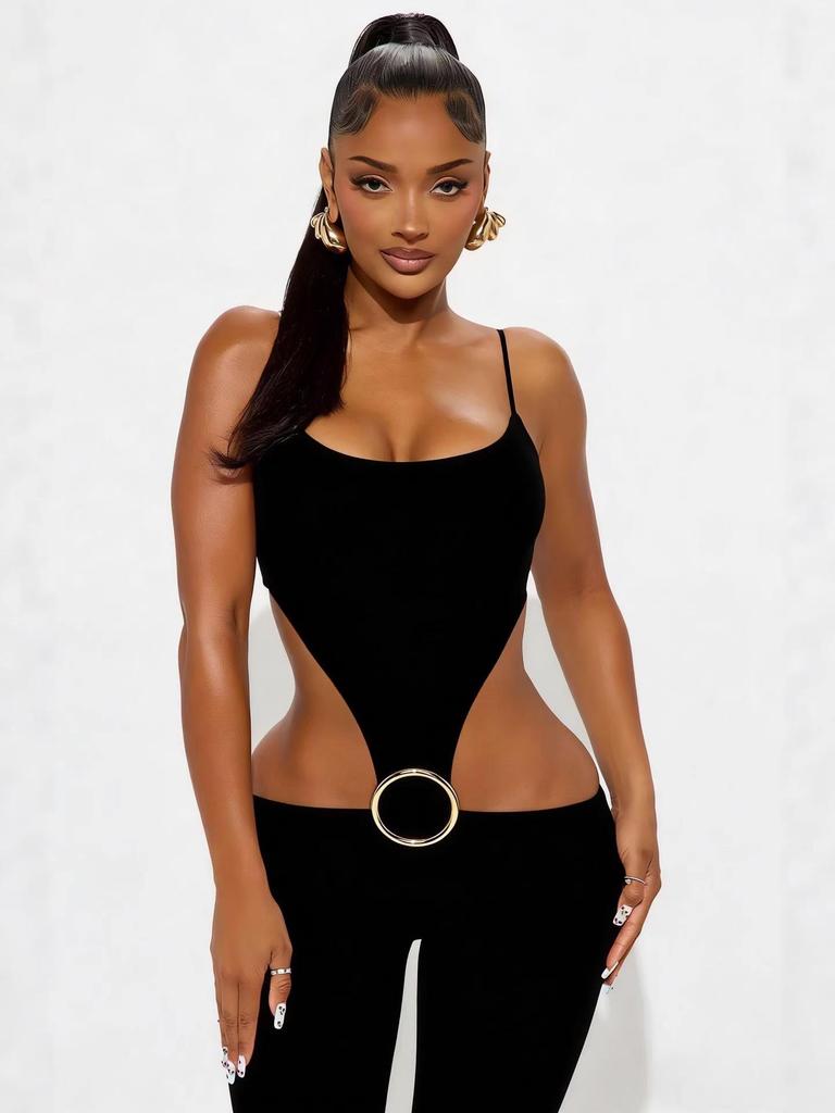 D9600 Women's Fashionable Sexy Spaghetti Strap Hollow Out Bodysuit