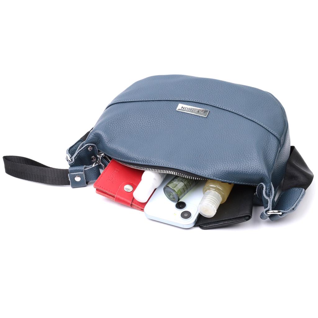 Crossbody Bag for Women with an Unusual Runner Keychain Made of Genuine Leather Vintage 22617 Blue