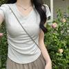 Plain Cotton Short Sleeve T Shirt With Pleated Detail For Casual Wear
