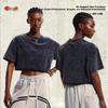 Women's Washed Vintage Cropped T-shirt: Heavyweight 230g Pure Cotton, Retro Loose Fit, Short Sleeve Waist-Length Top