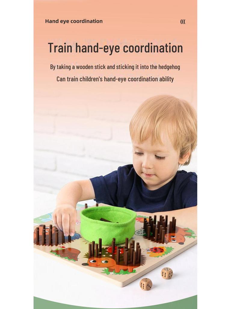 Wooden Hedgehog Sensory and Arithmetic Board Game for Kids - Early Education & Hand-Eye Coordination Toy