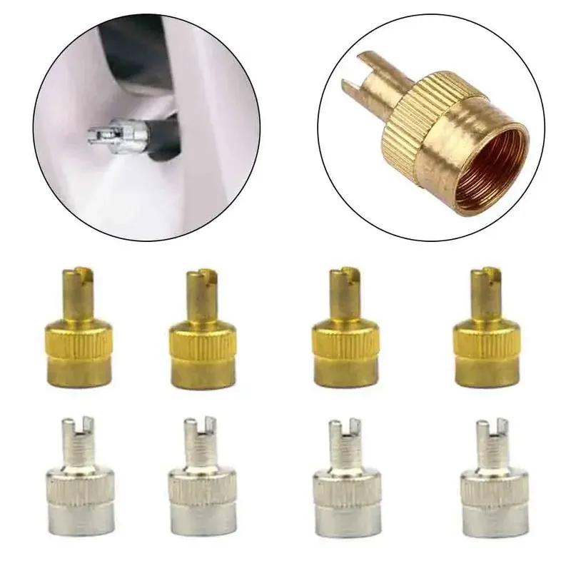 8Pcs Copper Car Valve Key Metal Valve Cap With Key Valve Extractor Car Valve Cap Motorcycle Auto Wheel Tyre Stem Air Valve Cover