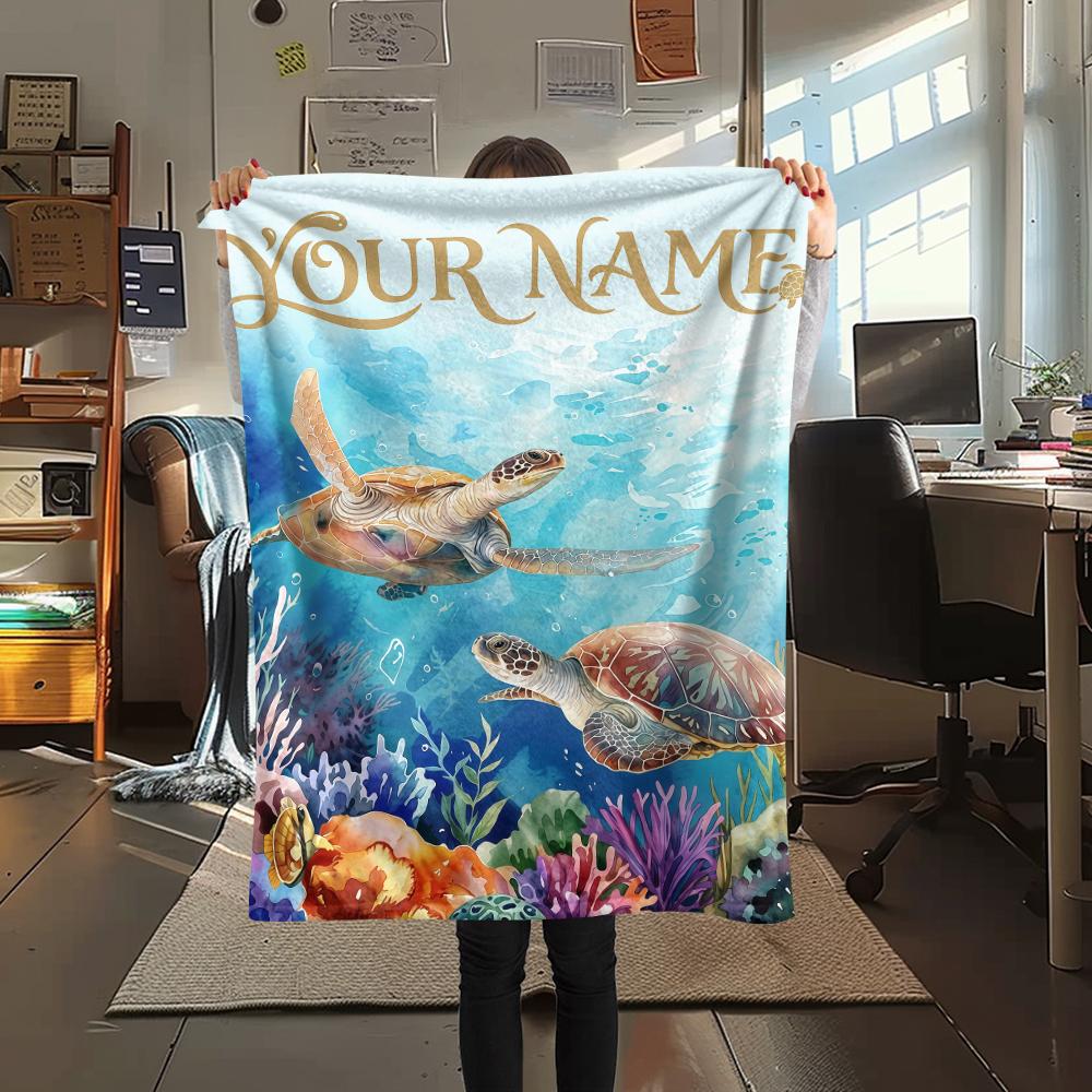 1PC Custom Name Golden Sea Adventure Patterned Flannel Blanket Suitable For All Seasons for Home Decor Warmth and Comfort Gifts Holiday Present_lx