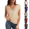 Women's V Neck Sleeveless Sequin Top Casual Shimmer Solid Color Party Blouse