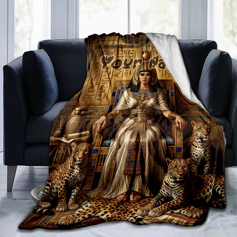 1PC Custom Name Ancient Egyptian Majesty blanket versatile,all-season throw suitable for the living room,bedroom,camping,travel,and gift