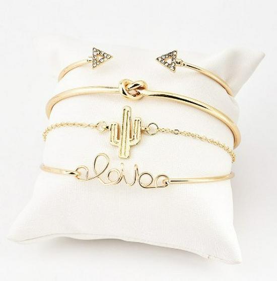 Trendy European & American Triangle Love Tree Leaf Bracelet Set - 4 Pieces