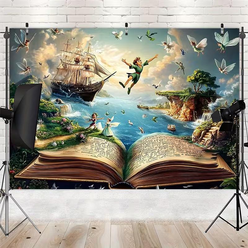 2D Magical Open Book Peter Pan Neverland Photography Background 47.2x31.5inch/120*80cm