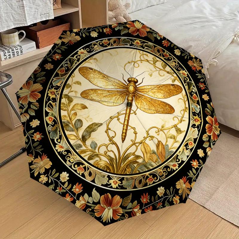 1PC Dragonfly Floral Umbrella-8-Rib Reinforced, Automatic Open, Lightweight & Durable, Cute Fashion Accessory for Outdoor-K1266