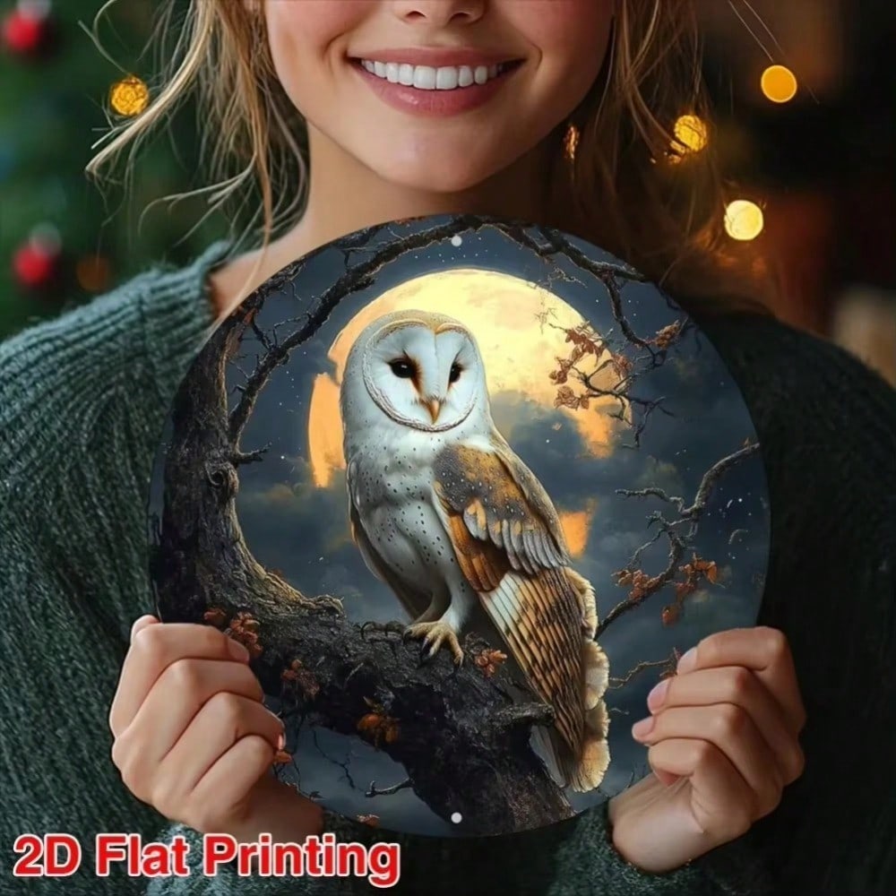 Vintage Sowa Metalowa Puszka Aluminiowa Znak 8 Calowy Okrągły Dekoracja Domu Kuchnia Sztuka Ścienna