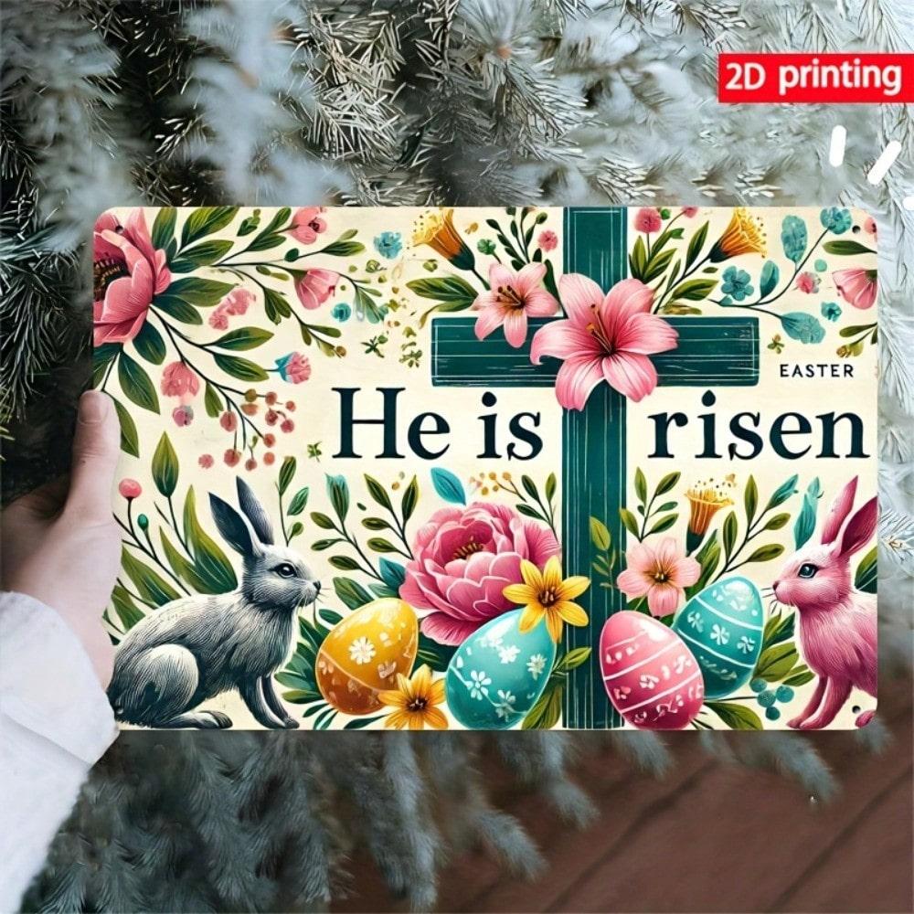 Metal Cross Wall Art Floral Bunny Easter Egg Christian Home Decor Flat Ornament 20x30